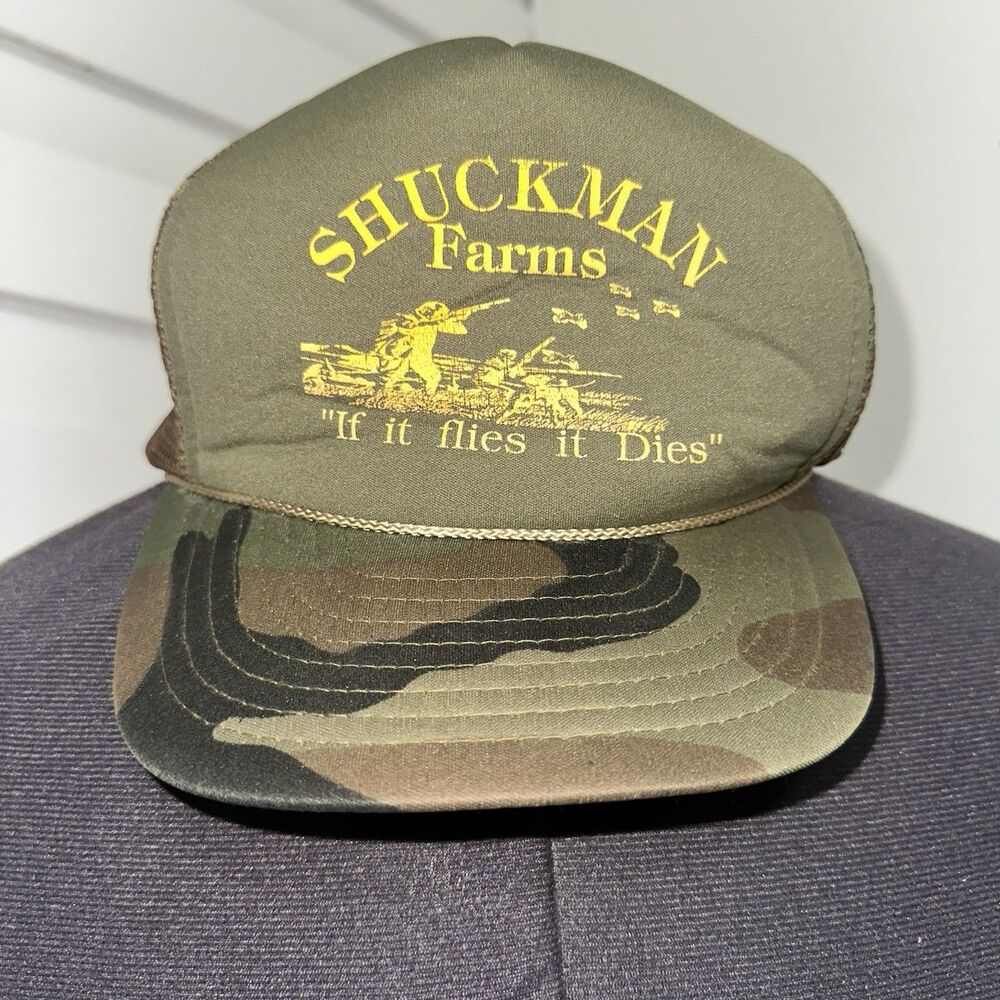 Vintage If It Flies It Dies Duck Hunting Hat Snap Back Woodland Camo